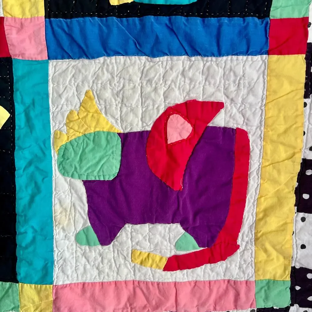 Vintage Dinosaur Baby Quilt Blanket Cotton Patchwork Nursery Wall Hanging 46x34